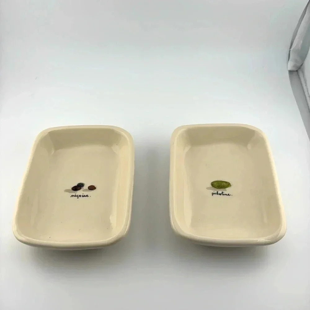 rae dunn olive dishes ceramic set of 2